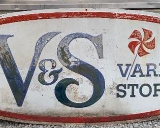 Large 7’5” x 3’ V & S Variety Stores Vintage Embossed Advertising Shop Sign 