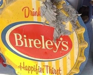Vintage embossed Bireley’s Soda Bottle Cap Advertising Sign (Wasp Nest removed)