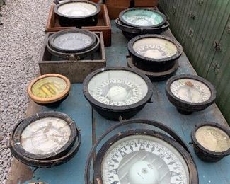 Antique Great Lakes Frank Morrison ship compasses, Ship lamps, one marked Frank Morrison & Son 