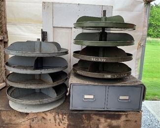 Vintage Industrial rotating 4 layer countertop hardware bins 
