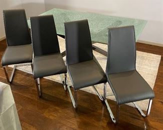 4pc Contemporary Faux Leather & Chrome Side Chairs 41 x 17 x 21in seat height 18.75in HxWxD