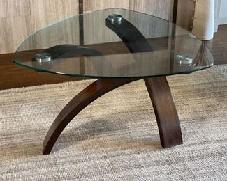 Contemporary Glass & Wood Coffee Table 17 x 34 x 34in HxWxD