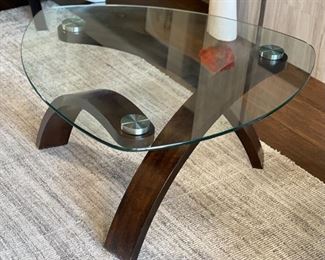 Contemporary Glass & Wood Coffee Table 17 x 34 x 34in HxWxD