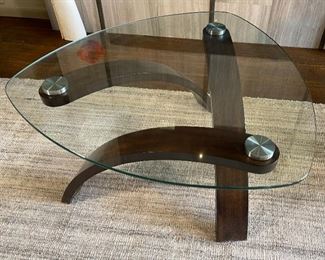 Contemporary Glass & Wood Coffee Table 17 x 34 x 34in HxWxD