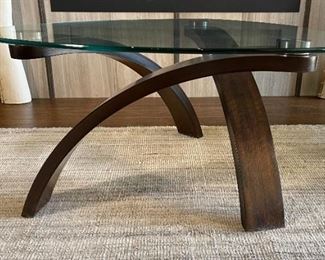Contemporary Glass & Wood Coffee Table 17 x 34 x 34in HxWxD