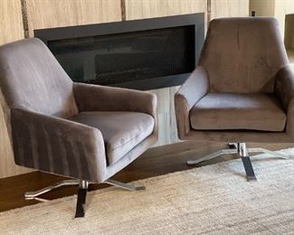 2pc Contemporary Microfiber Swivel Club Chairs PAIR 34 x 29 x 30.5in HxWxD