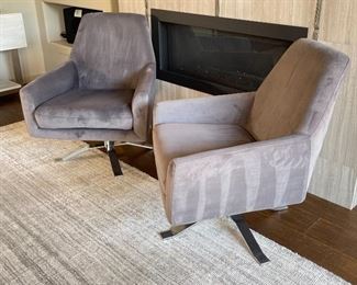 2pc Contemporary Microfiber Swivel Club Chairs PAIR 34 x 29 x 30.5in HxWxD