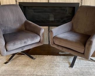 2pc Contemporary Microfiber Swivel Club Chairs PAIR 34 x 29 x 30.5in HxWxD
