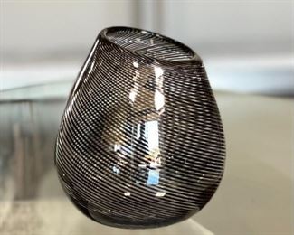 Studio Art Glass Striped/Swirl Vase 6in H x 4.75in Diameter