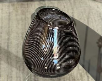 Studio Art Glass Striped/Swirl Vase 6in H x 4.75in Diameter