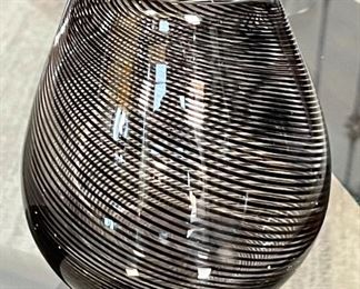 Studio Art Glass Striped/Swirl Vase 6in H x 4.75in Diameter
