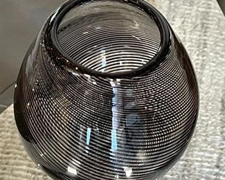 Studio Art Glass Striped/Swirl Vase 6in H x 4.75in Diameter