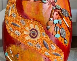 Margaret Sullivan Gourd Vessel Art #1 18in H