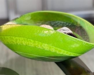 Art Glass Folded Bowl Decor Centerpiece Bowl Green 6 x 16 x 9in