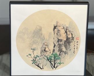 Chinese Original Watercolor Frame: 13 x 13in