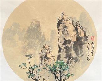 Chinese Original Watercolor Frame: 13 x 13in