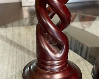 2pc Carved Wood Tiered Candle Stands PAIR Tallest: 16. 5 x 4.75in diameter