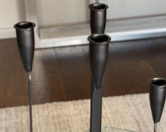 2pc Wrought Iron Tiered Candle Stands PAIR Tallest: 20 x 6 x 6in HxWxD