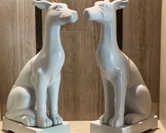 Sagebrook Porcelain Whippet Dog Statues PAIR Home 10678 20 x 6 x 9.5in HxWxD