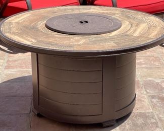 5pc Outdoor Patio Set Sunbrella Outdoor Fire pit & Chairs Table: 25 x 48 diameterChairs: 35.5 x 28 x 33