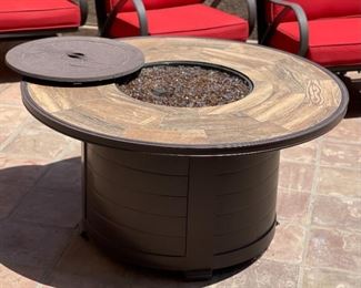 5pc Outdoor Patio Set Sunbrella Outdoor Fire pit & Chairs Table: 25 x 48 diameterChairs: 35.5 x 28 x 33