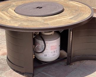 5pc Outdoor Patio Set Sunbrella Outdoor Fire pit & Chairs Table: 25 x 48 diameterChairs: 35.5 x 28 x 33