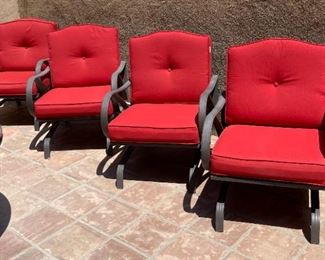 5pc Outdoor Patio Set Sunbrella Outdoor Fire pit & Chairs Table: 25 x 48 diameterChairs: 35.5 x 28 x 33