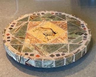 Artist Made Stone Tile Lazy Susan 2in H x 12in diameter