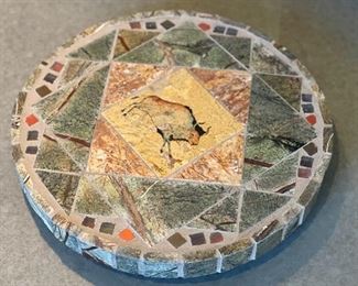Artist Made Stone Tile Lazy Susan 2in H x 12in diameter