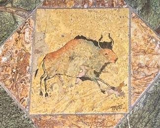 Artist Made Stone Tile Lazy Susan 2in H x 12in diameter