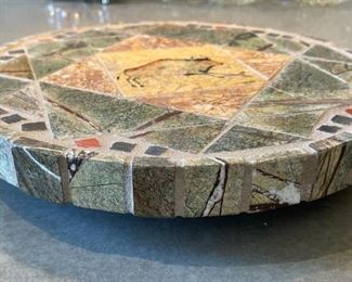 Artist Made Stone Tile Lazy Susan 2in H x 12in diameter