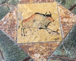 Artist Made Stone Tile Lazy Susan 2in H x 12in diameter