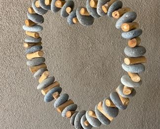 Artist Made Stone & Wood Heart Sculpture 48 x 20 x 10in HxWxD