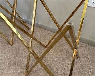 2pc contemporary Gold X Frame Glass Top End Tables Nightstands 21in H x 23.75in Diameter