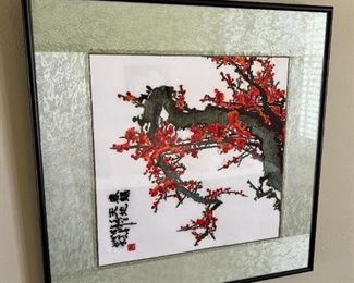 Chinese Embroidered Silk Art Hand Stitched Frame: 18x18in