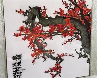 Chinese Embroidered Silk Art Hand Stitched Frame: 18x18in