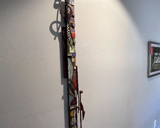 Original Art Mixed Media Metal/Wood Abstract Wall Sculpture 49.5x5in