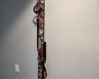 Original Art Mixed Media Metal/Wood Abstract Wall Sculpture 49.5x5in