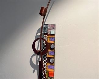 Original Art Mixed Media Metal/Wood Abstract Wall Sculpture 49.5x5in