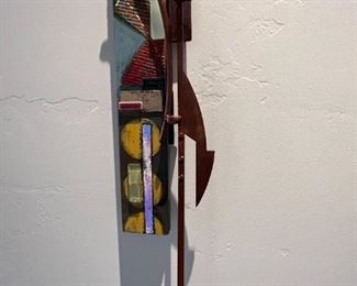 Original Art Mixed Media Metal/Wood Abstract Wall Sculpture 49.5x5in