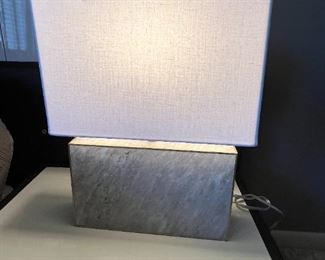 2pc Contemporary Travertine Lamps PAIR 18.5 x 13.25 x7in HxWxD