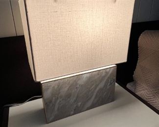 2pc Contemporary Travertine Lamps PAIR 18.5 x 13.25 x7in HxWxD