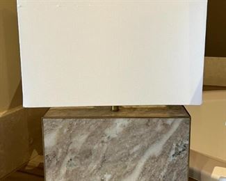 2pc Contemporary Travertine Lamps PAIR 18.5 x 13.25 x7in HxWxD