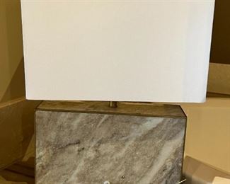 2pc Contemporary Travertine Lamps PAIR 18.5 x 13.25 x7in HxWxD