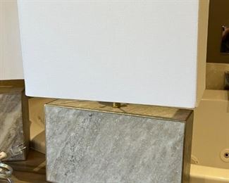 2pc Contemporary Travertine Lamps PAIR 18.5 x 13.25 x7in HxWxD