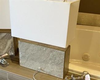 2pc Contemporary Travertine Lamps PAIR 18.5 x 13.25 x7in HxWxD