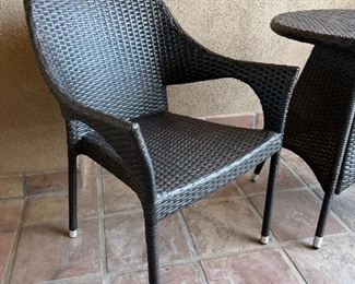 3pc All Weather Wicker Outdoor Patio Bistro Set Table & 2 Chairs Chairs: 31.5 x 24 x 22in Table: 29in H x 25.75in diameter
