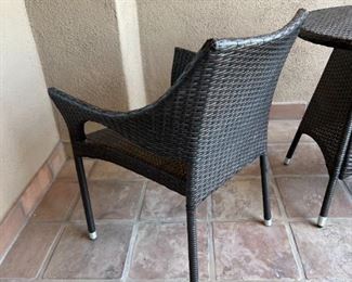 3pc All Weather Wicker Outdoor Patio Bistro Set Table & 2 Chairs Chairs: 31.5 x 24 x 22in Table: 29in H x 25.75in diameter