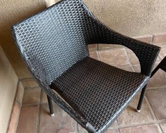 3pc All Weather Wicker Outdoor Patio Bistro Set Table & 2 Chairs Chairs: 31.5 x 24 x 22in Table: 29in H x 25.75in diameter