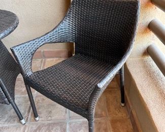 3pc All Weather Wicker Outdoor Patio Bistro Set Table & 2 Chairs Chairs: 31.5 x 24 x 22in Table: 29in H x 25.75in diameter